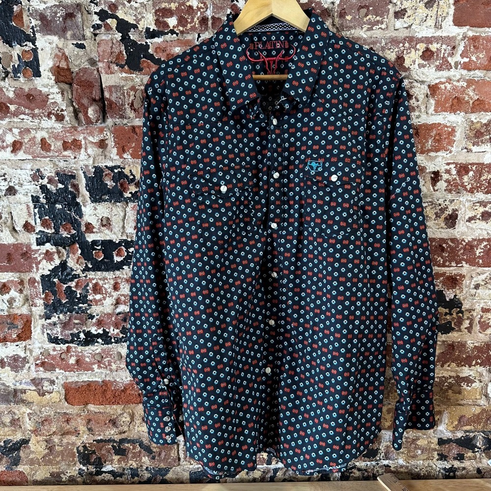 Platine Western Pearl Snap Shirt Long Sleeve Black Cowboy Workwear Mens 2XL